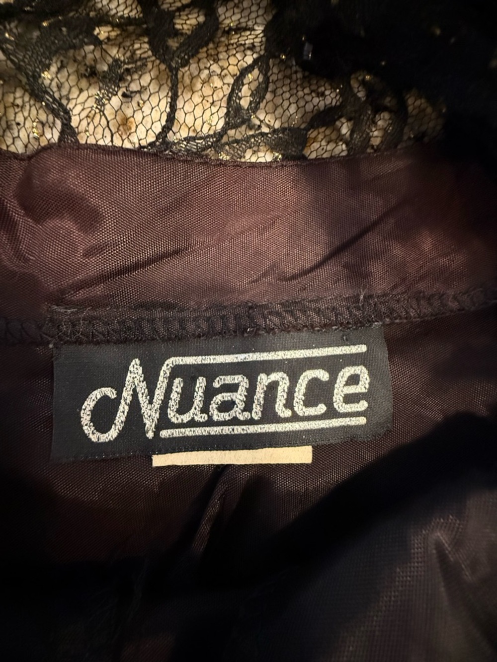 Nuance vintage black lace sequin midi dress tiered balloon hem SZ 5 - Picture 8 of 16